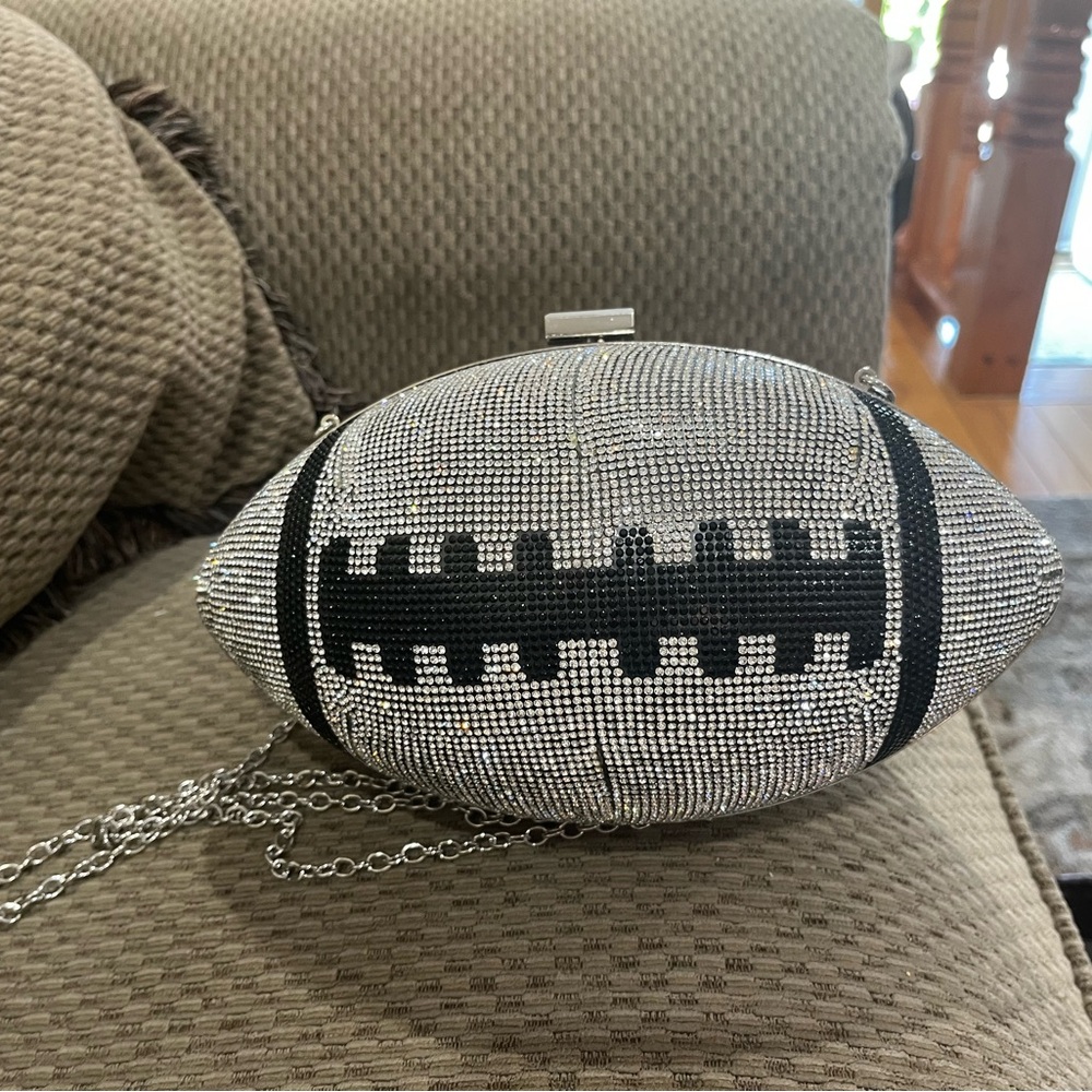 Silver and Black Football Clutch